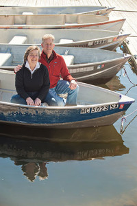 Tom and Barb Kraft, founders of RowKraft, on the Huron River.